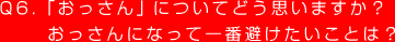 Q6. 「おっさん」についてどう思いますか？
おっさんになって一番避けたいことは？