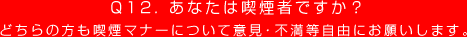 Q12. あなたは喫煙者ですか？
どちらの方も喫煙マナーについて意見・不満等自由にお願いします。