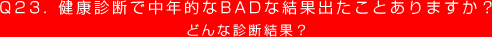 Q23. 健康診断で中年的なBADな結果出たことありますか？
どんな診断結果？