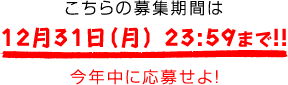 こちらの募集期間は12月31日（月） 23:59まで!!　今年中に応募せよ！