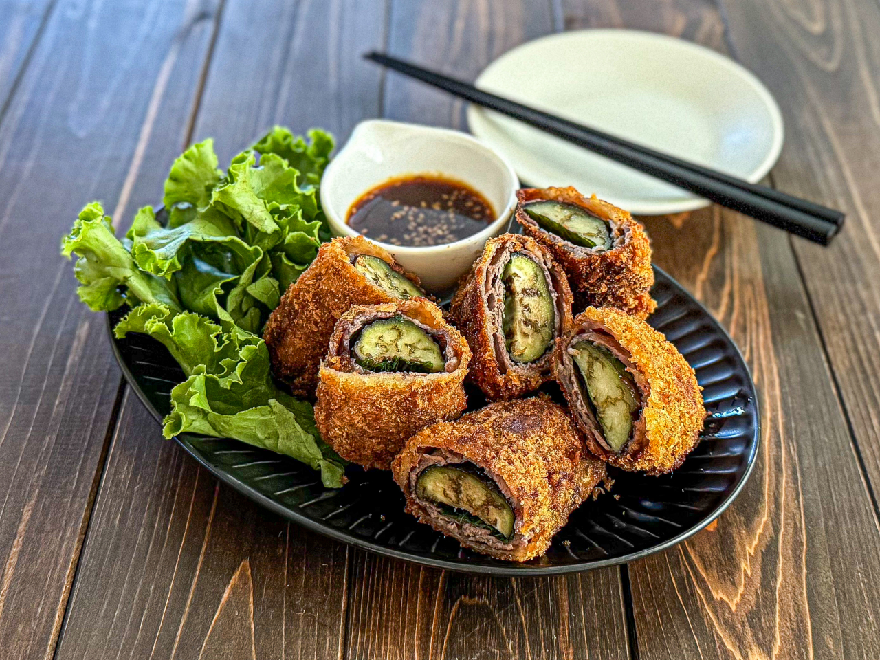 群馬県産茄子と大葉の 《サクサク♡上州牛巻きフライ》