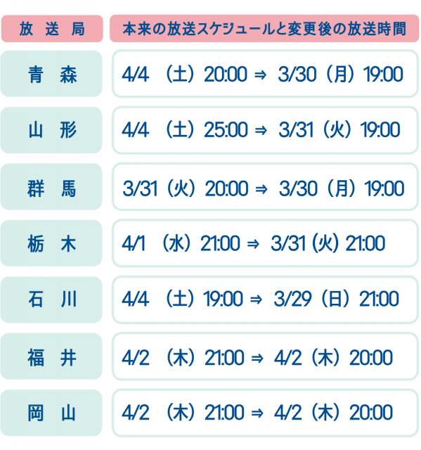 放送時間変更のお知らせ