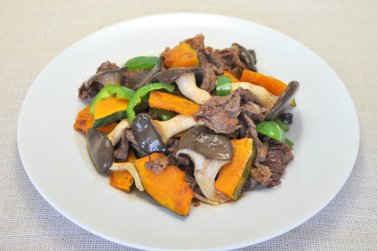 霜降りひらたけとかぼちゃの甘辛炒め