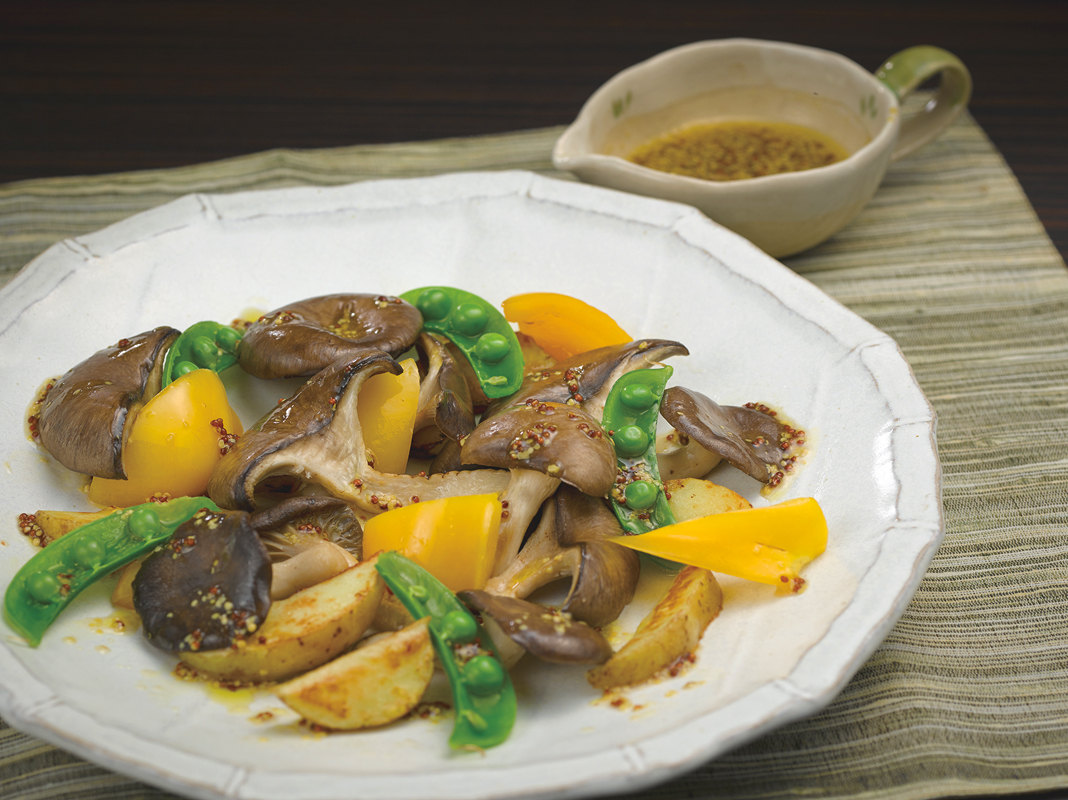 霜降りひらたけと旬野菜のグリル　～マスタードソース～